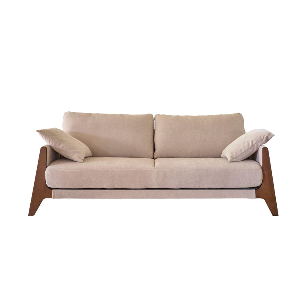 wohnli-moebel-suche-M25107320 Wohnli Möbelsuche - Gerades 3-Sitzer-Sofa aus Massivholz und cremefarbenem Samt