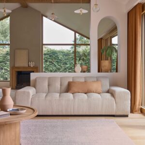 wohnli-moebel-suche-M25107323-1 Gerades 3-Sitzer-Sofa aus naturfarbenem Cord 217x74x97cm Samt Beige BERAH GETAH Sofas und Sessel Sofas 2-Sitzer-Sofas & 3-Sitzer-Sofas