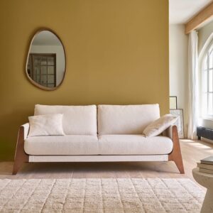 Gerades 4-Sitzer-Sofa aus Massivholz und weißem Bouclé 211x85x211cm Stoff Weiß BERAH GETAH Sofas und Sessel Sofas 2-Sitzer-Sofas & 3-Sitzer-Sofas