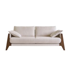 Wohnli Möbelsuche - Gerades 4-Sitzer-Sofa aus Massivholz und weißem Bouclé