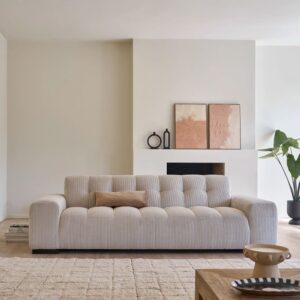 wohnli-moebel-suche-M25107326-1 Gerades 4-Sitzer-Sofa aus naturfarbenem Cord 243x74x97cm Samt Beige BERAH GETAH Sofas und Sessel Sofas 2-Sitzer-Sofas & 3-Sitzer-Sofas