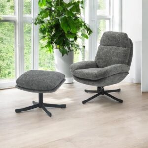 Sessel mit Fußstütze aus grauem Stoff 91x99x78cm Stoff Grau Mathi Design Sofas und Sessel Sessel, Poufs und Fußbänke Sessel