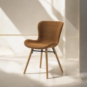 2er Set Esszimmerstühle Bouclé mit Holzbeinen 58x81x49cm Stoff Braun Mathi Design Möbel Esszimmermöbel Stühle