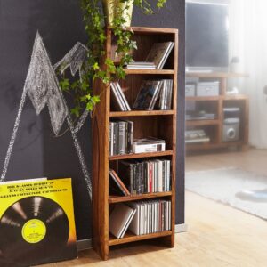 CD-Regal mit 5 Fächer aus Sheesham Massivholz Braun 30x90x17cm Holz Braun FineBuy Möbel Wohnzimmermöbel Bücherregale