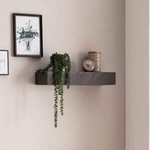 Wandregal 60 cm mit Steinoptik aus Mango Massivholz Grau 60x10x20cm Holz Grau FineBuy Möbel Wohnzimmermöbel Regale
