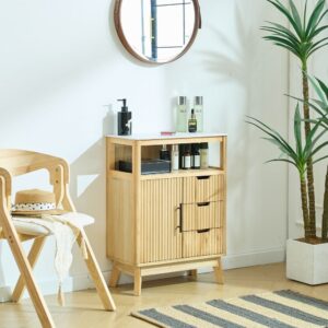 Badezimmerschrank mit 3 Schuhbladen aus Holz 30x79x59cm Holz Braun Nordlys Möbel Badezimmermöbel