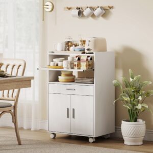 wohnli-moebel-suche-M25107966-1 Chariot de cuisine sur roulettes placard tiroir étagères en bois blanc 59x92x40cm Holz Weiß Homcom Möbel Esszimmermöbel Sideboards, Highboards & niedrige Anrichten