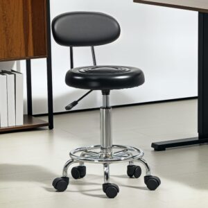 wohnli-moebel-suche-M25107972-1 Tabouret à roulettes hauteur réglable cadre en acier noir 40x86x32cm Stahl Schwarz Homcom Möbel Wohnzimmermöbel Hocker