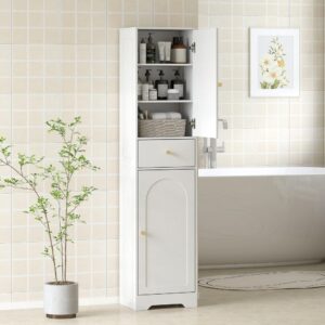 Armoire salle de bain colonne panneau de particules blanc 40x170x30cm Spanplatte Weiß Homcom Möbel Badezimmermöbel Bad-Hochschränke