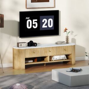 Meuble TV 140 cm télé 65 pouces 3 tiroirs en bois effet bois naturel 140x43x40cm Spanplatte Beige Homcom Möbel Wohnzimmermöbel TV-Möbel