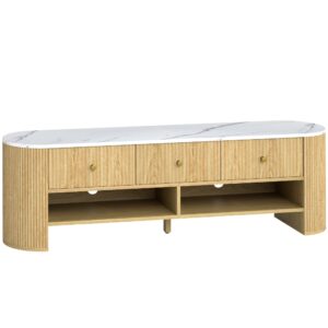 Wohnli Möbelsuche - Meuble TV 140 cm télé 65 pouces 3 tiroirs en bois effet bois naturel