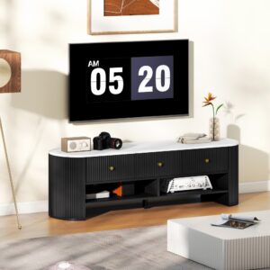 wohnli-moebel-suche-M25107992-1 Meuble TV 140 cm téléviseur 65 pouces 3 tiroirs en bois noir 140x43x40cm Spanplatte Schwarz Homcom Möbel Wohnzimmermöbel TV-Möbel
