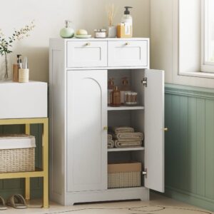 wohnli-moebel-suche-M25108003-1 Meuble salle de bain double porte arquée panneau de particules blanc 60x108x30cm Spanplatte Weiß Homcom Möbel Badezimmermöbel Badezimmerschränke
