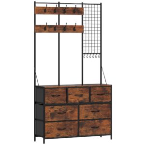 Wohnli Möbelsuche - Meuble d'entrée 7 tiroirs et 14 crochets cadre en acier brun rustique