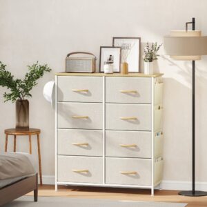 wohnli-moebel-suche-M25108011 Wohnli Möbelsuche - Beige Stoff-Kommode mit 8 Schubladen & Stahlrahmen