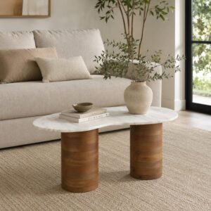 wohnli-moebel-suche-M25108063-1 Couchtisch aus Naturmarmor und Mangoholz L84 0x39x84cm Marmor Braun Mathi Design Möbel Wohnzimmermöbel Couchtische
