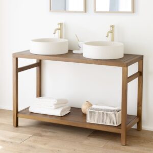 wohnli-moebel-suche-M25108157-1 Massivholz Waschtisch aus Teak 120cm 120x75x50cm Holz Braun Happy Garden Möbel Badezimmermöbel Waschtische