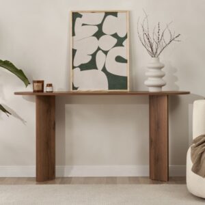 Konsole mit zwei Beinen L150 cm - Nussbaumdekor 150x75x35cm Spanplatte Braun Calicosy Möbel Wohnzimmermöbel Konsolentische