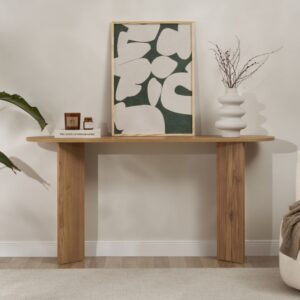wohnli-moebel-suche-M25109315-1 Konsole mit zwei Beinen L150 cm - Eichenoptik Dekor 150x75x35cm Spanplatte Braun Calicosy Möbel Wohnzimmermöbel Konsolentische