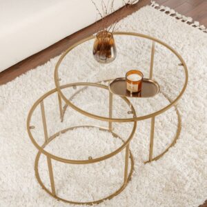 wohnli-moebel-suche-M25109367-1 Set aus 2 Beistelltischen D80 cm - Vergoldet 80x43x80cm Metall Gold Calicosy Möbel Wohnzimmermöbel Couchtische