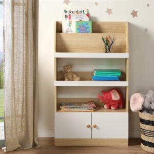 wohnli-moebel-suche-M25109402-1 Aufbewahrungsregal mit 2 Türen für Kinder H106 cm - Holzdekor hell 63x106x26cm Spanplatte Beige Calicosy Möbel Wohnzimmermöbel Bücherregale