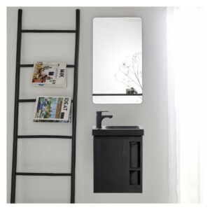 wohnli-moebel-suche-M25109515-1 Handwaschbecken-Set mit schwarzem Wasserhahn und Spiegelablage 24x53x42cm Holz Schwarz Mob In Möbel Badezimmermöbel Waschtische