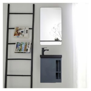wohnli-moebel-suche-M25109521-1 Handwaschbecken-Set mit schwarzem Wasserhahn und Spiegelablage 24x53x42cm Holz Grau Mob In Möbel Badezimmermöbel Waschtische