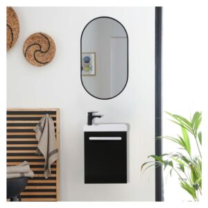 wohnli-moebel-suche-M25109523-1 Nevada Wandwaschtisch-Set mit schwarzer Armatur und ovalem Spiegel 21x53x41cm Spanplatte Schwarz Mob In Möbel Badezimmermöbel Waschtische