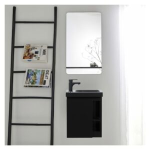 wohnli-moebel-suche-M25109528-1 Handwaschbecken-Set mit schwarzem Wasserhahn und Spiegelablage 24x53x42cm Holz Schwarz Mob In Möbel Badezimmermöbel Waschtische