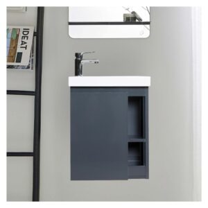 wohnli-moebel-suche-M25109531-1 Handwaschbecken-Set mit seitlicher Ablage und Chromhahn 24x53x42cm Holz Grau Mob In Möbel Badezimmermöbel Waschtische
