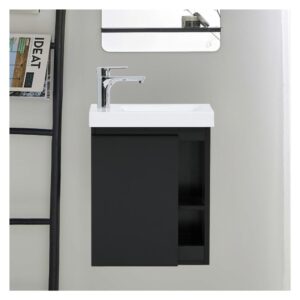 wohnli-moebel-suche-M25109532-1 Handwaschbecken-Set mit seitlicher Ablage und Chromhahn 24x53x42cm Holz Schwarz Mob In Möbel Badezimmermöbel Waschtische