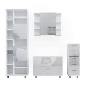 wohnli-moebel-suche-M25110691 Wohnli Möbelsuche - Badmöbel-Set 4 Teile mit Hochschrank Weiß Hochglanz 80