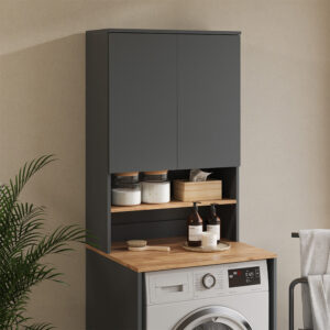 Waschmaschinenschrank  Anthrazit/Goldkraft Eiche 68x100.4cm 68x101x29cm Spanplatte Schwarz Vicco Möbel Badezimmermöbel Bad-Hochschränke