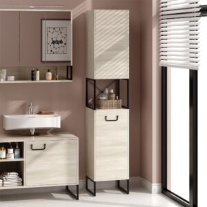 wohnli-moebel-suche-M25110705-1 Badschrank mit 2 Türen Eiche/Schwarz 36x185cm 36x185x33cm Spanplatte Braun Vicco Möbel Badezimmermöbel Bad-Hochschränke