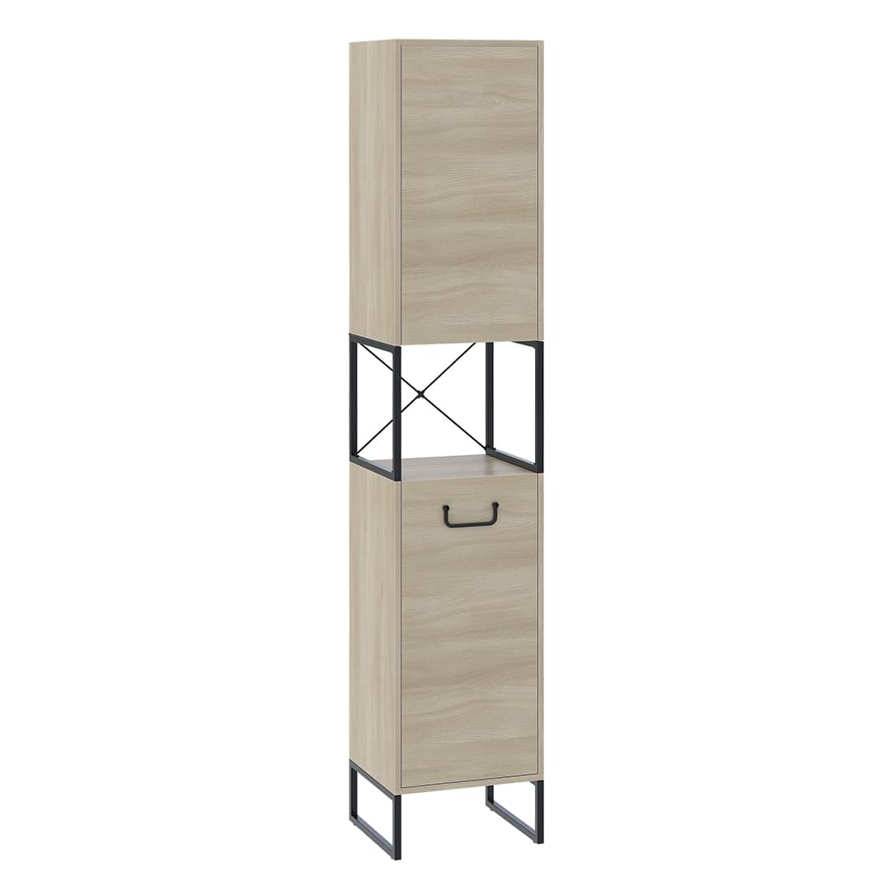 Wohnli Möbelsuche - Badschrank mit 2 Türen Eiche/Schwarz 36x185cm