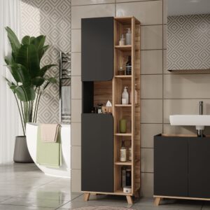 wohnli-moebel-suche-M25110719-1 Hochschrank mit 2 Türen Sonoma/Anthrazit 50x175cm 50x175x35cm Spanplatte Braun Vicco Möbel Badezimmermöbel Bad-Hochschränke