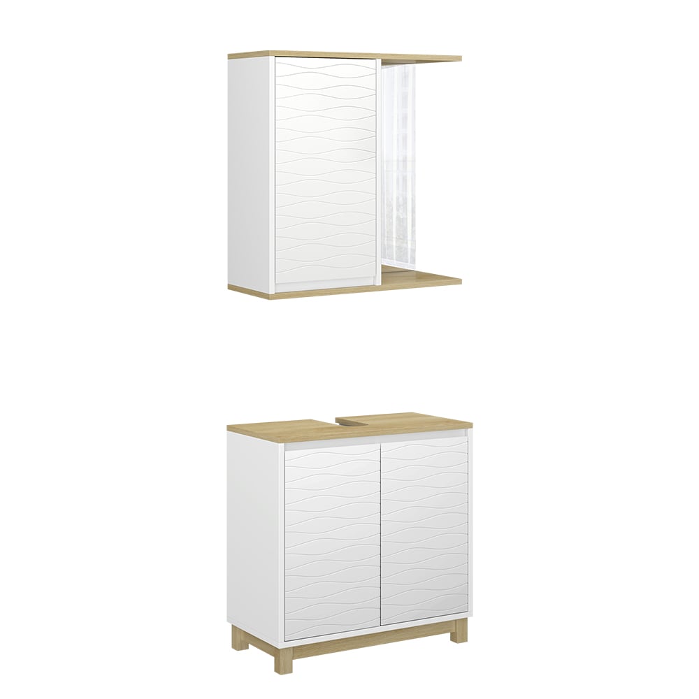 wohnli-moebel-suche-M25110791 Wohnli Möbelsuche - Badmöbel-Set 2 Teile Weiß/Eiche 60x60cm