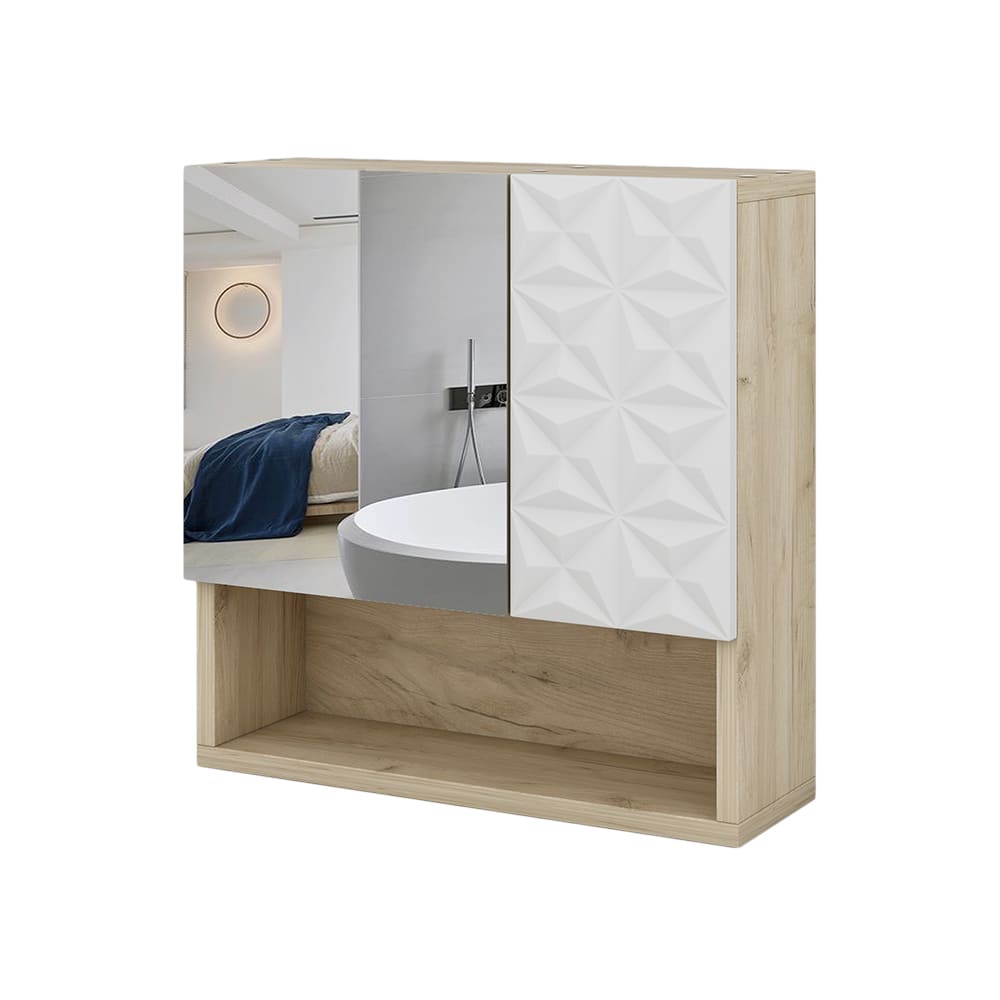 wohnli-moebel-suche-M25110811 Wohnli Möbelsuche - Badspiegelschrank mit Tür und offenen Fächern Weiß 54x55cm