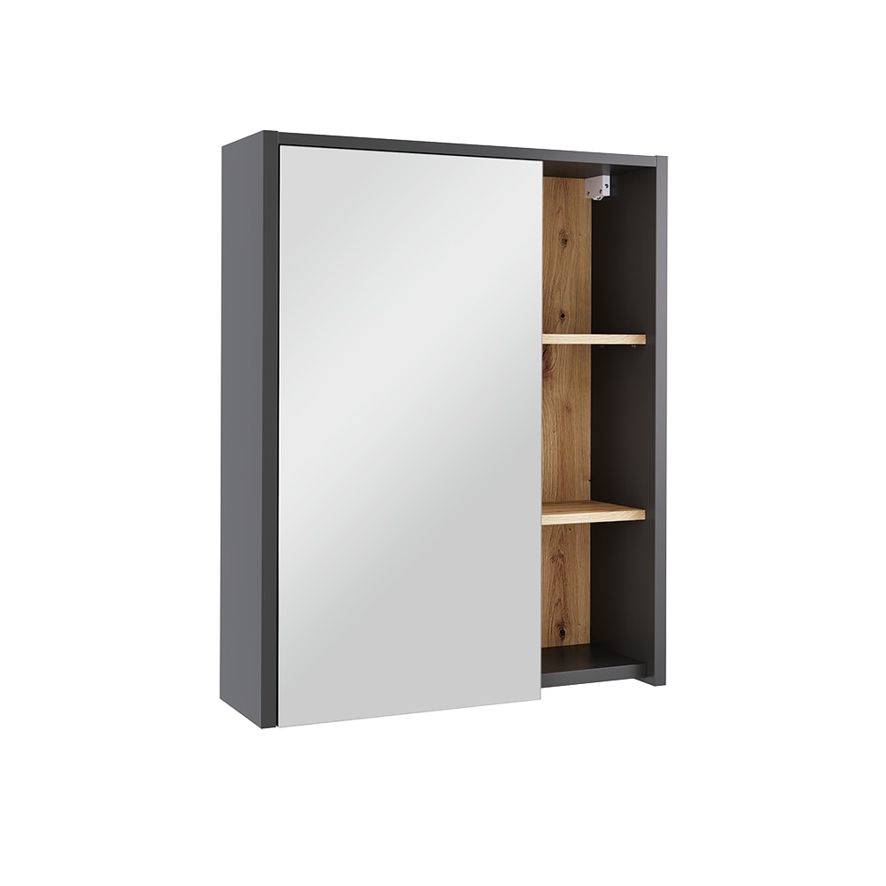 wohnli-moebel-suche-M25110822 Wohnli Möbelsuche - Badspiegelschrank mit offenen Regalen Grau 60x75cm