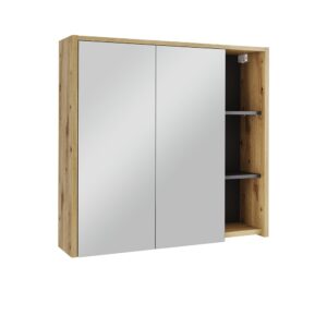 Wohnli Möbelsuche - Badspiegelschrank mit offenen Regalen Artisan/Grau 80x75cm