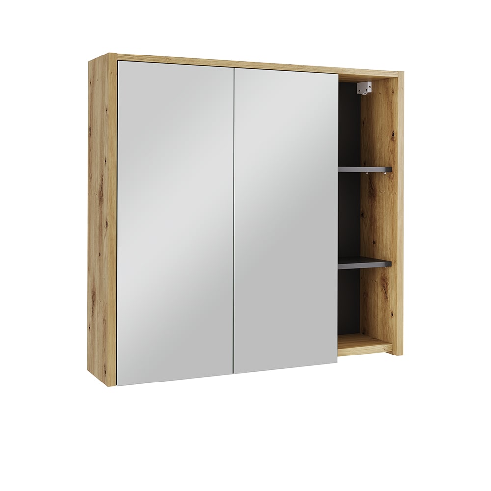 wohnli-moebel-suche-M25110829 Wohnli Möbelsuche - Badspiegelschrank mit offenen Regalen Artisan/Grau 80x75cm