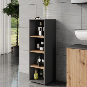 wohnli-moebel-suche-M25110951-1 Midischrank 4 Ablagefächer Anthrazit/Goldkraft Eiche 30x95cm 30x95x30cm Spanplatte Schwarz Vicco Möbel Badezimmermöbel