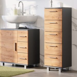 wohnli-moebel-suche-M25110954-1 Midischrank Anthrazit/Goldkraft Eiche 30.2x95cm 31x95x30cm Spanplatte Schwarz Vicco Möbel Badezimmermöbel