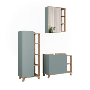 Wohnli Möbelsuche - Badmöbel-Set 3 Teile Sonoma/Blau 80x65cm