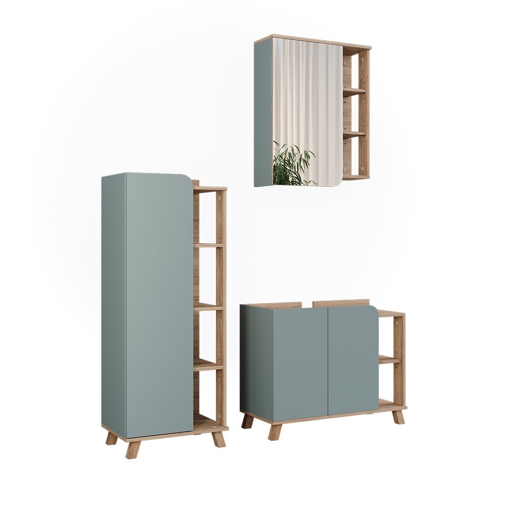 Wohnli Möbelsuche - Badmöbel-Set 3 Teile Sonoma/Blau 80x65cm