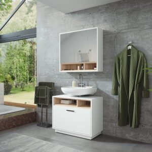 wohnli-moebel-suche-M25110963-1 Badmöbel-Set 2 Teile Weiß/Sonoma 80x72cm 80x64x35cm Spanplatte Weiß Vicco Möbel Badezimmermöbel