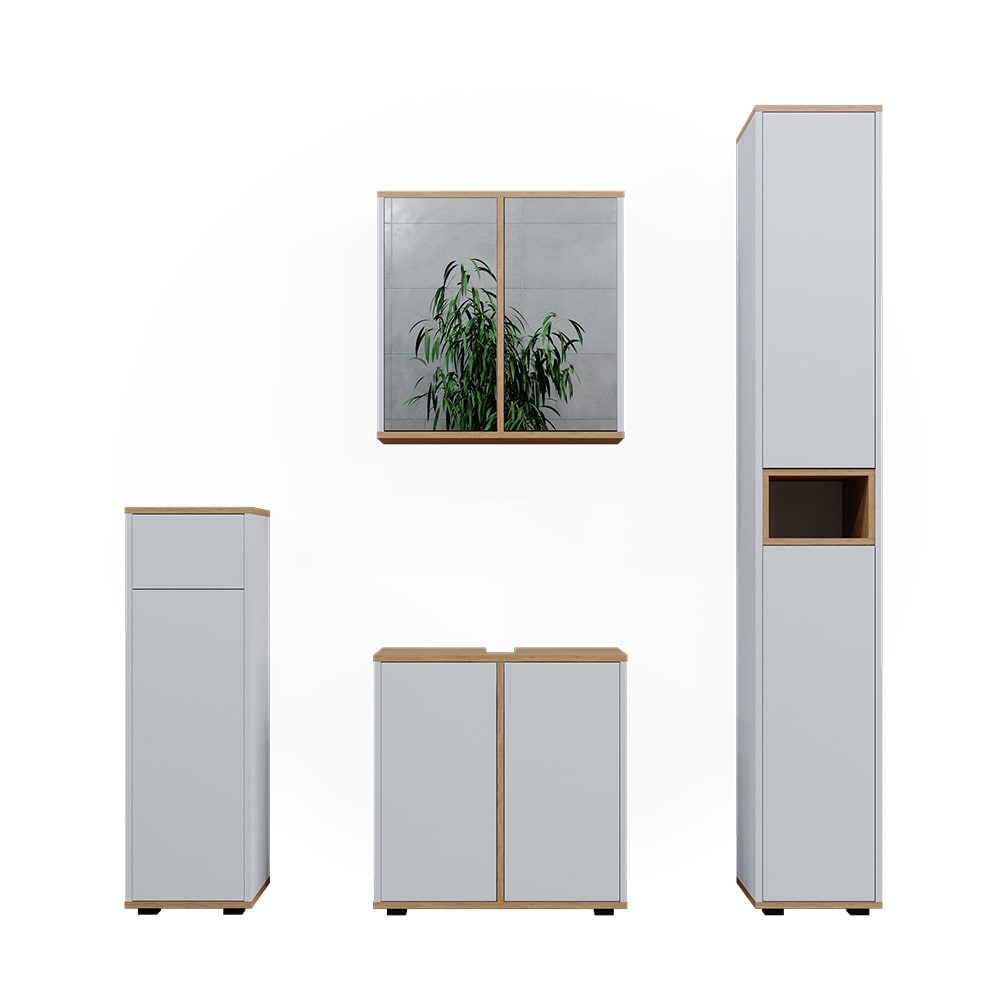 wohnli-moebel-suche-M25110965 Wohnli Möbelsuche - Badmöbel-Set 4 Teile mit Hochschrank und Midischrank Weiß 60x62cm