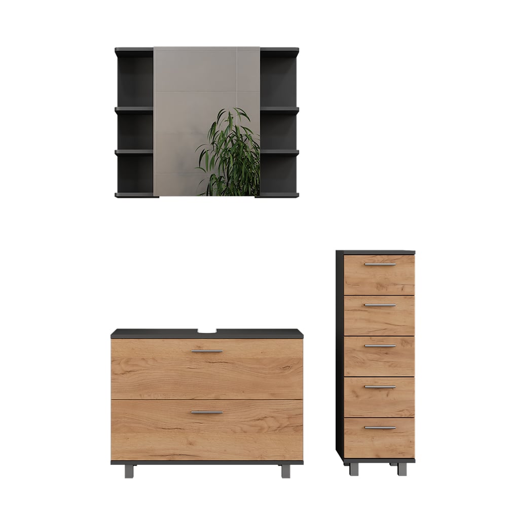 Wohnli Möbelsuche - Badmöbel-Set 3 Teile mit Unterschrank 80  Goldkraft Eiche 80