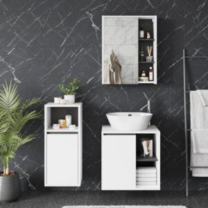 Badmöbel-Set 3 Teile Weiß/Grau 60x60cm 60x60x46cm Spanplatte Weiß Vicco Möbel Badezimmermöbel