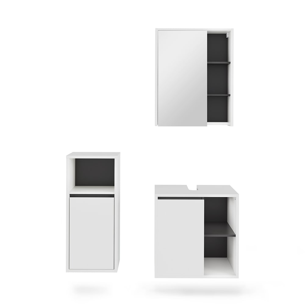 Wohnli Möbelsuche - Badmöbel-Set 3 Teile Weiß/Grau 60x60cm